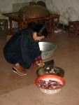 Chopping pork for making Zong Zi